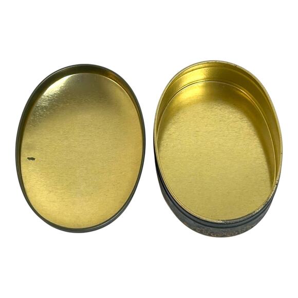 Vintage Black and Gold Floral Made in England Metal Tin Vanity Decor Storage - Picture 5 of 8